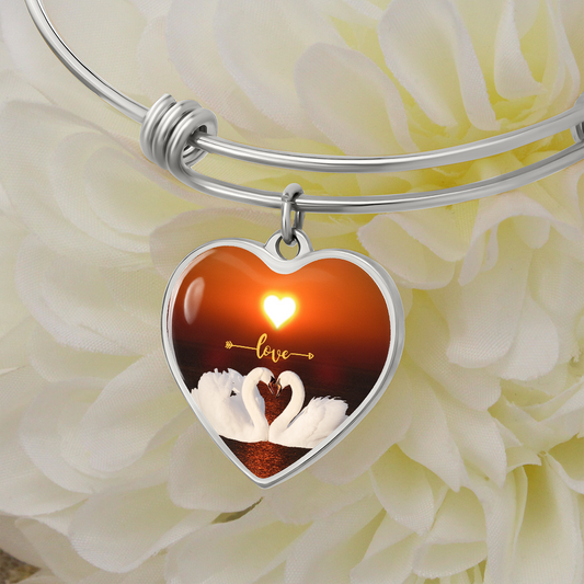 heart bangle with swans ,love arrow