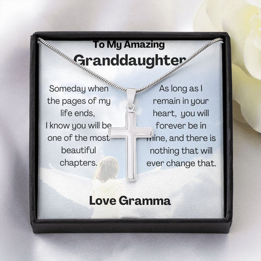 My Amazing Granddaughter stainless steel cross necklace
