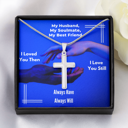 stainless steel cross necklace my husband always will